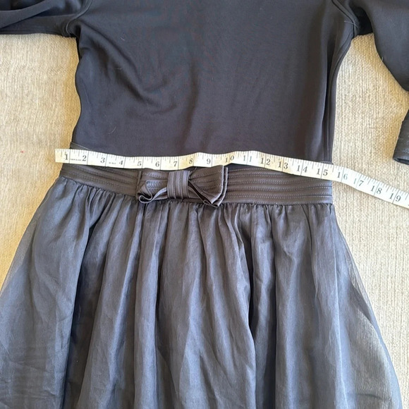 80s black Tadashi Organza and Jersey Gown tulle layers bow mid sleeve boat neck - Picture 5 of 16